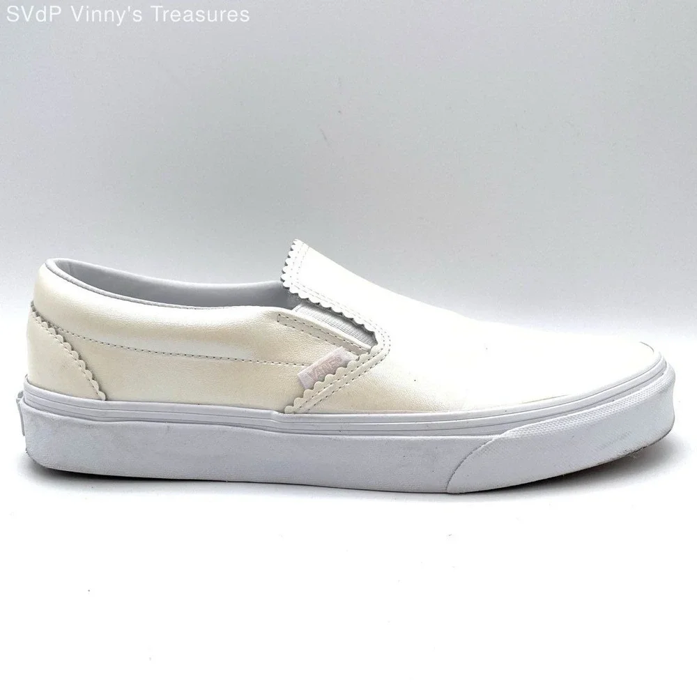 Vans Classic Slip-On Scallop Pearl Iridescent White Sneakers Men's Size 10